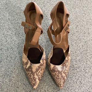 BCBG snake skin heels
